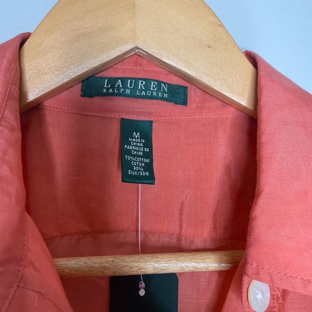 Lauren Ralph Lauren M Coral Silk Cotton Safari Shirt Jacket Belted NWT - Picture 6 of 9
